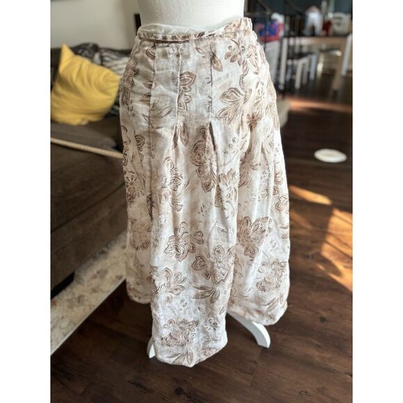 J. Jill Tan Floral Linen Midi Skirt Women's Size 14 Fairy Whimsical - Picture 2 of 12